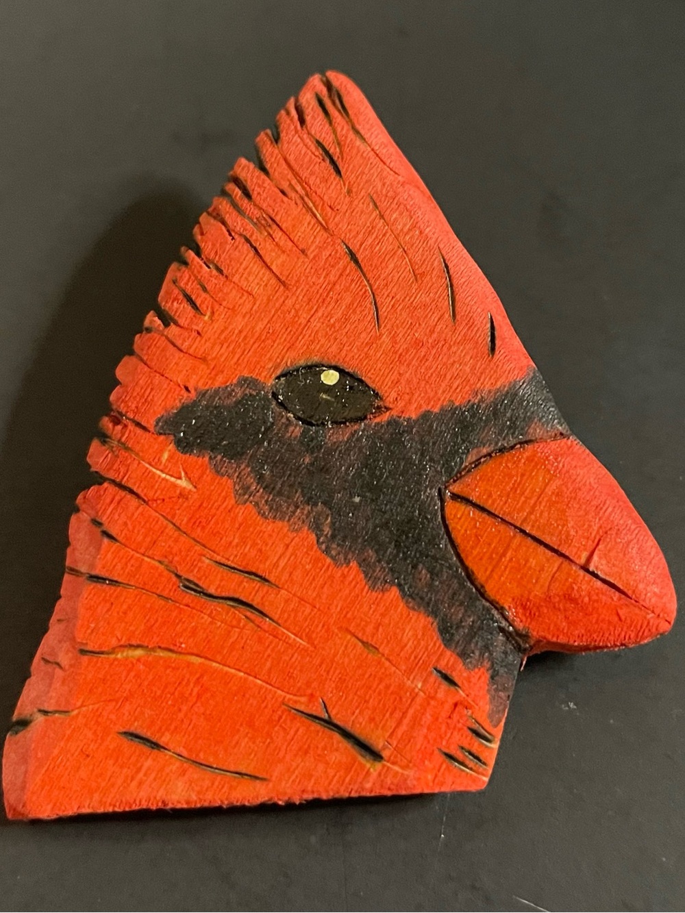 Artist Signed Carved Wood Brooch Red Cardinal - Don Lieberman 2009